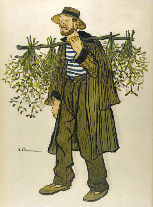 painting of a man carrying mistletoe