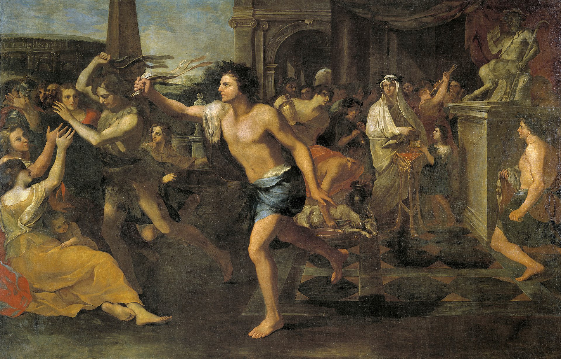 ancient roman party with people running around with thongs